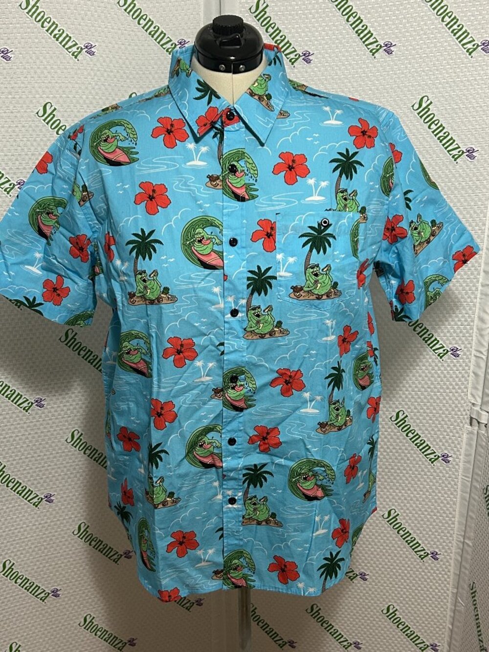 Middle Of Beyond Button Down Shirt Ghostbusters Summer Slimer Hawaiian Mens M